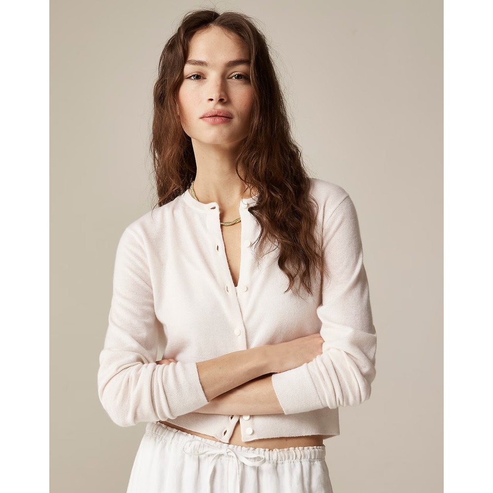 J. Crew Featherweight Cashmere Cardigan Sweater Ivory Cream Button Front Size M